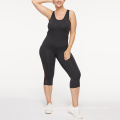 Drop Shipping Sleeveless Fitness Yoga Wear Plus Size High Elastic Mesh Gym Wear Back Hollow Out Black Jumpsuit For Women